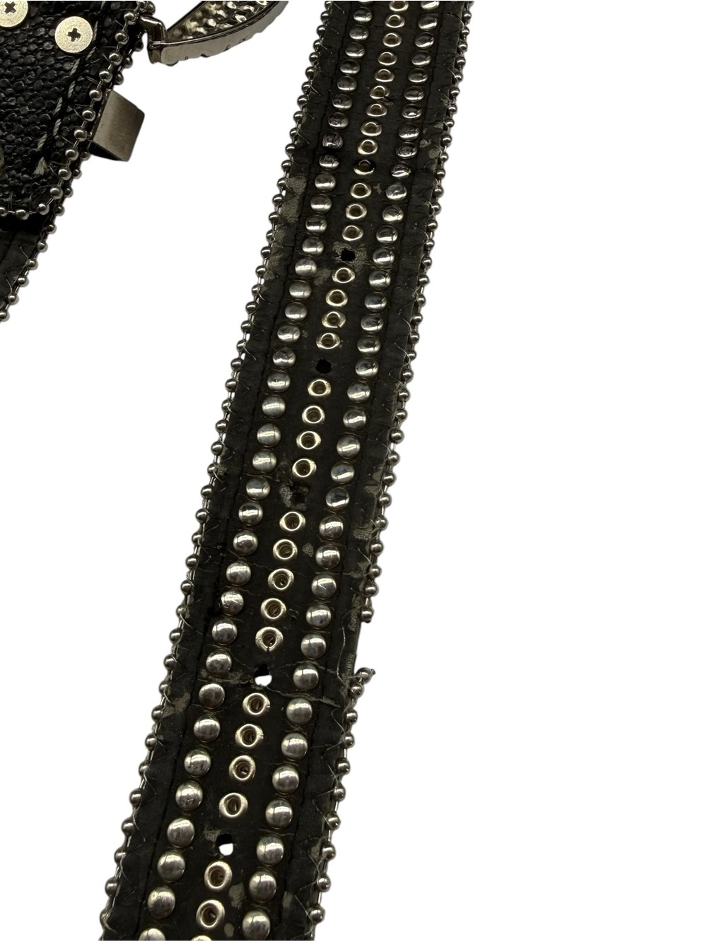 Y2K BTS 2742 Rhinestone Genuine Leather Black Western Belt Small 32-36.5 READ - Picture 6 of 16